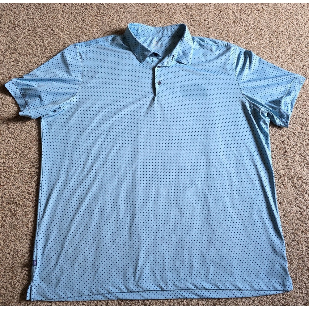 Mizzen + Main Polo Shirt Mens XXL Trim Blue Polka Dot Geometric Performance Golf
